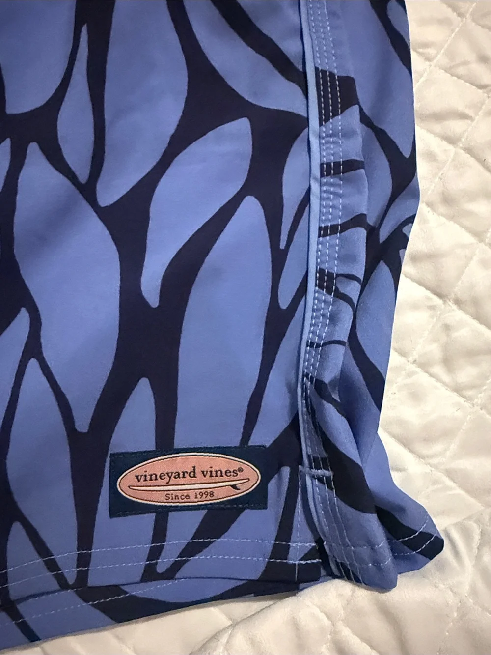 Vineyard Vines Blue Abstract Leaf-Print Swim Trunks